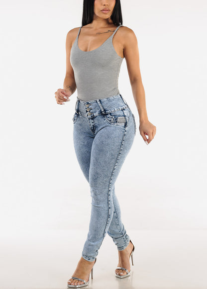 Sleeveless Scoop Neck Thong Bodysuit Grey