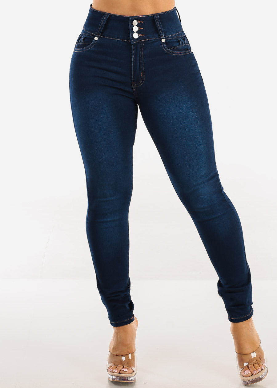 Butt Lift High Waisted Stretch Skinny Jeans Dark Blue