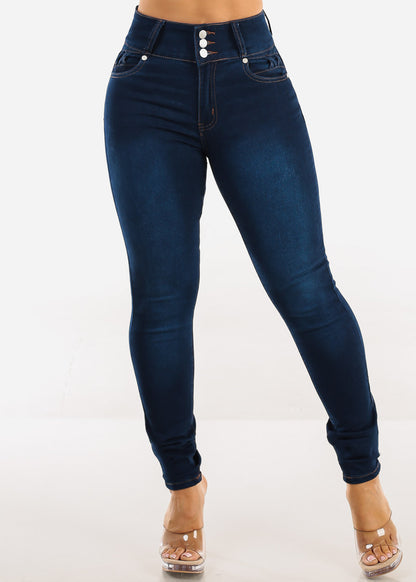 Butt Lift High Waisted Stretch Skinny Jeans Dark Blue