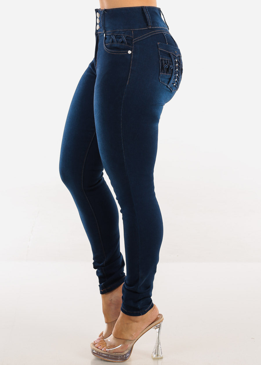 Butt Lift High Waisted Stretch Skinny Jeans Dark Blue