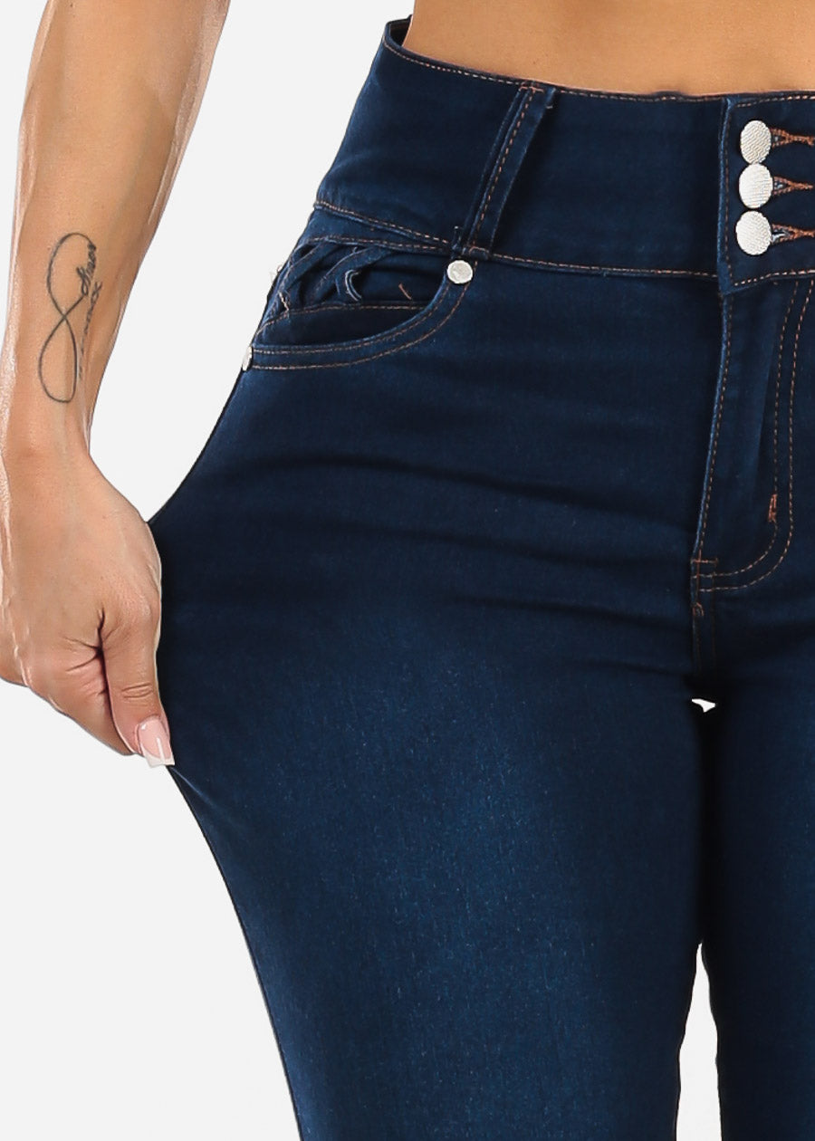 Butt Lift High Waisted Stretch Skinny Jeans Dark Blue