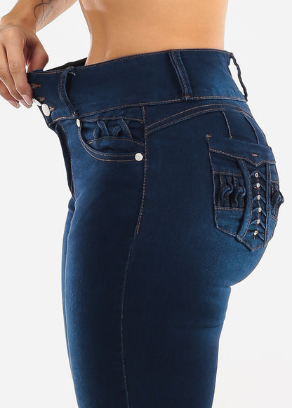 Butt Lift High Waisted Stretch Skinny Jeans Dark Blue