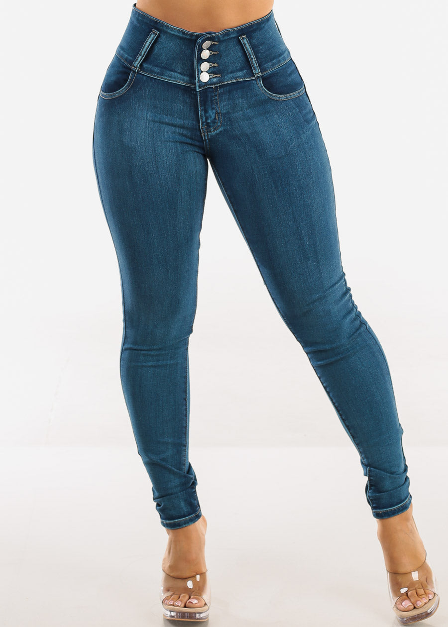 Butt Lift High Waisted Stretch Skinny Jeans Med Sand Wash