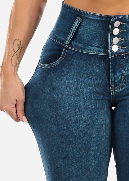 Butt Lift High Waisted Stretch Skinny Jeans Med Sand Wash