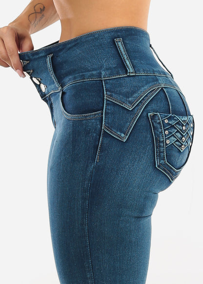 Butt Lift High Waisted Stretch Skinny Jeans Med Sand Wash