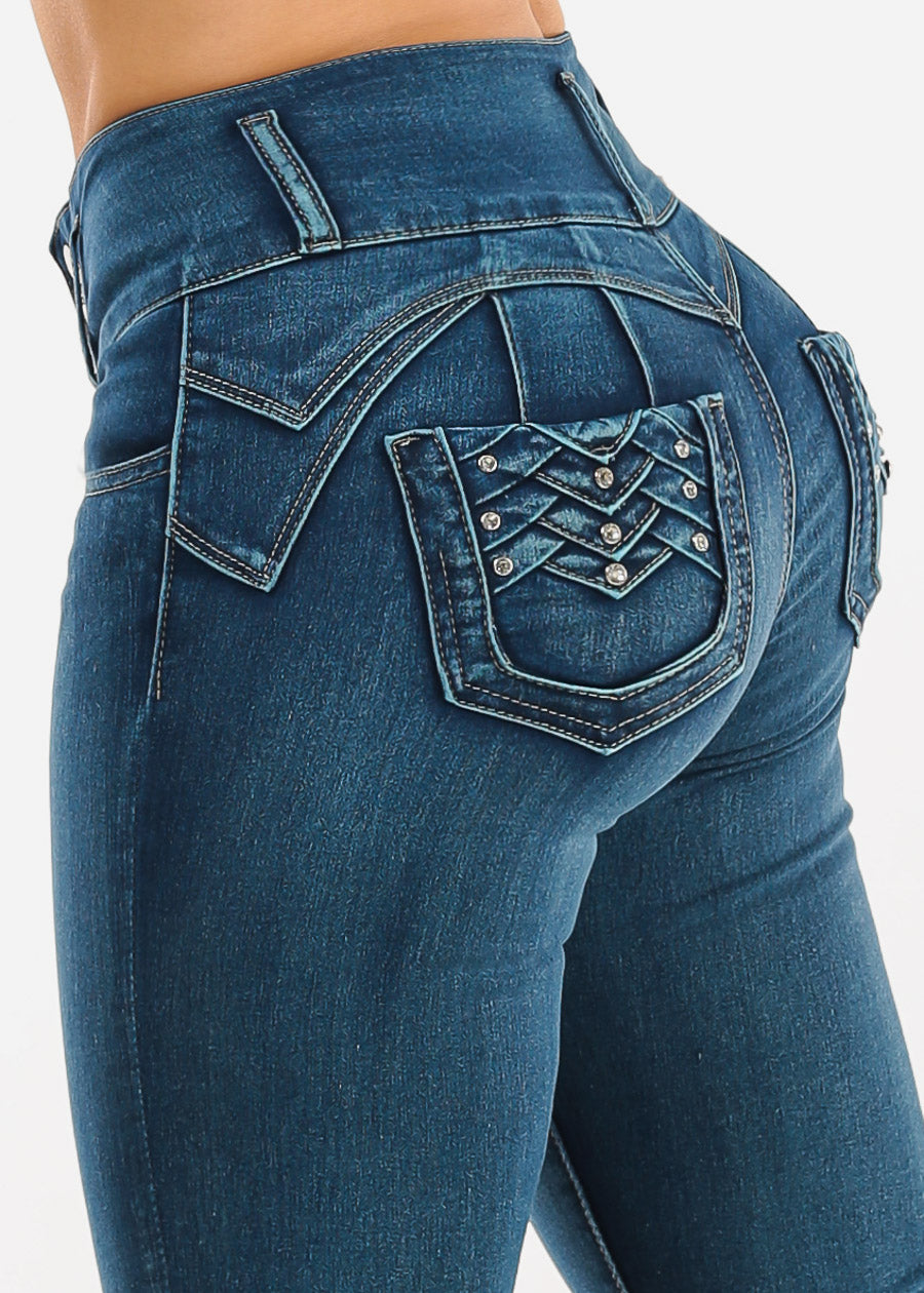 Butt Lift High Waisted Stretch Skinny Jeans Med Sand Wash