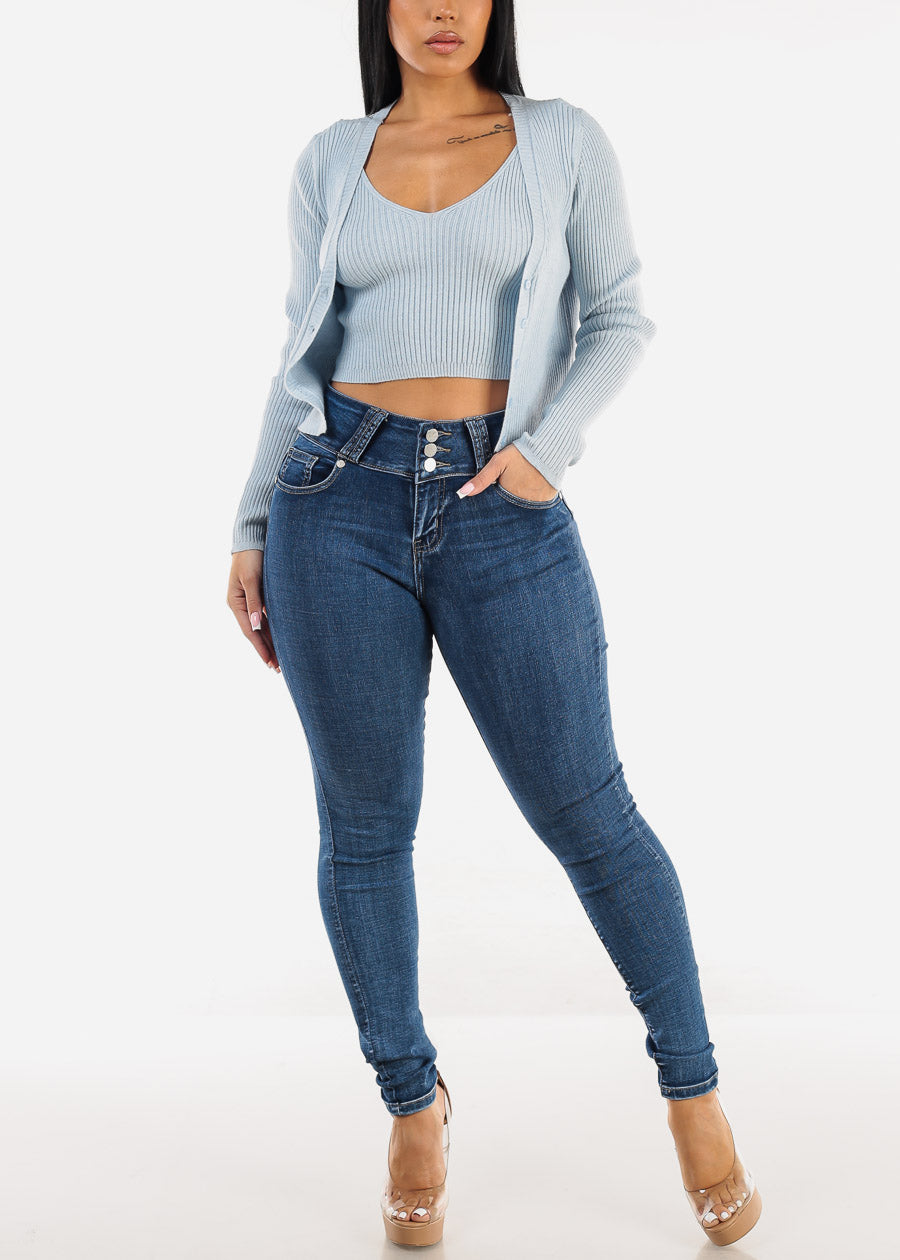 Butt Lift High Waisted Skinny Jeans Dark Bleach Wash