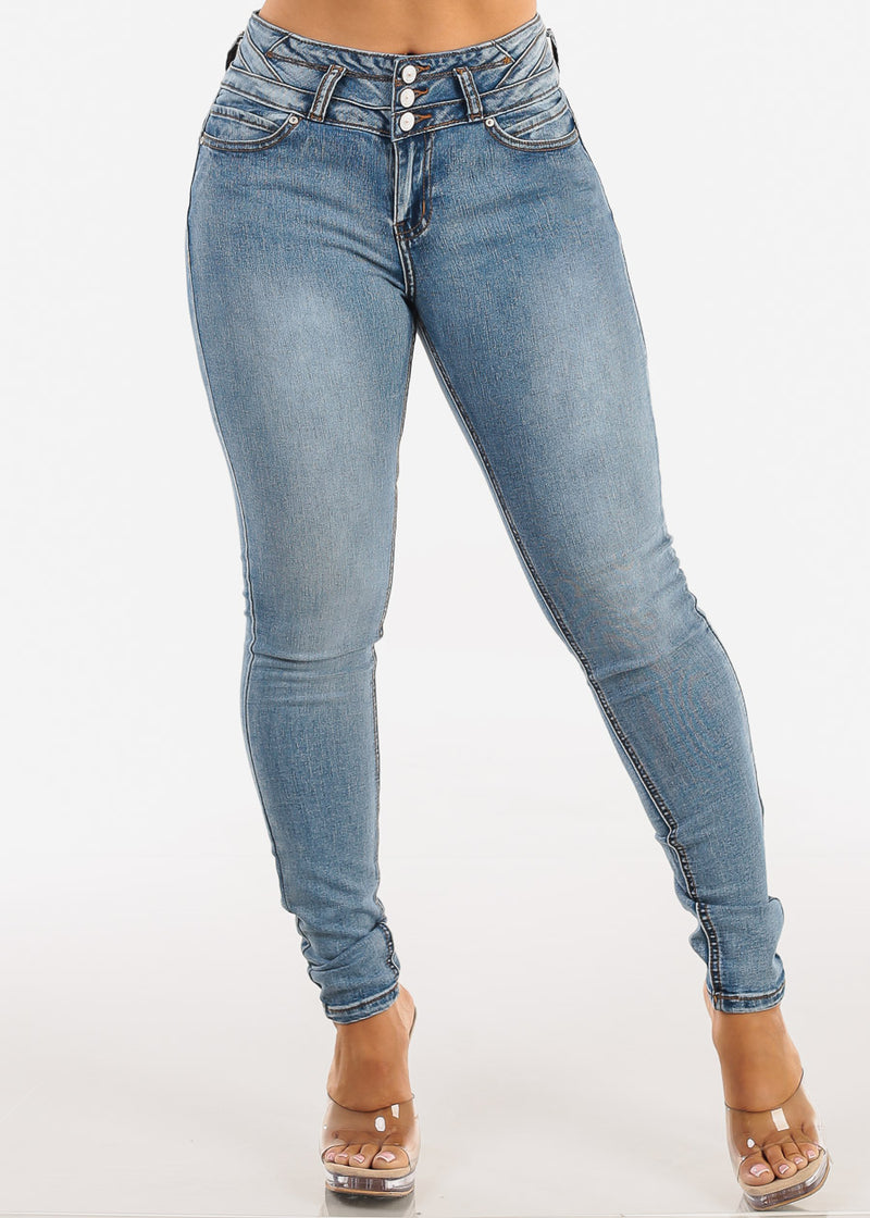 Butt Lift Mid Rise Stretch Skinny Jeans Acid Wash