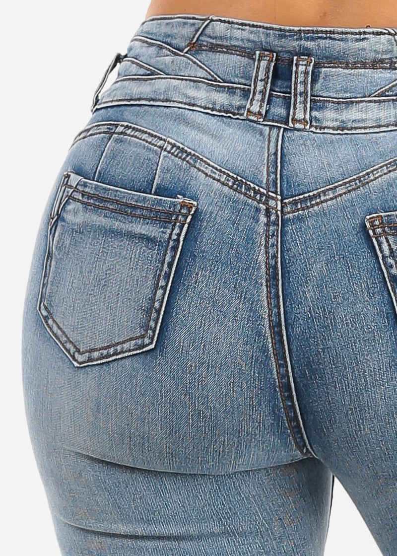 Butt Lift Mid Rise Stretch Skinny Jeans Acid Wash