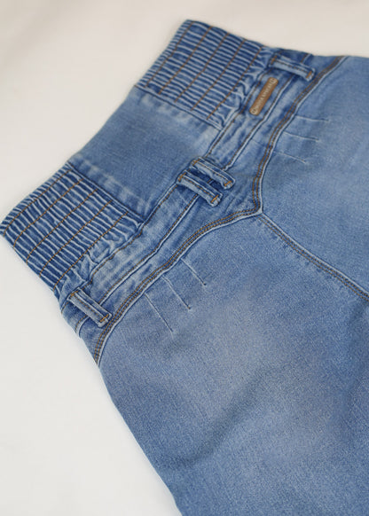 MX JEANS Butt Lift 5 Button Spandex Waist Straight Wide Leg Jeans Light Wash