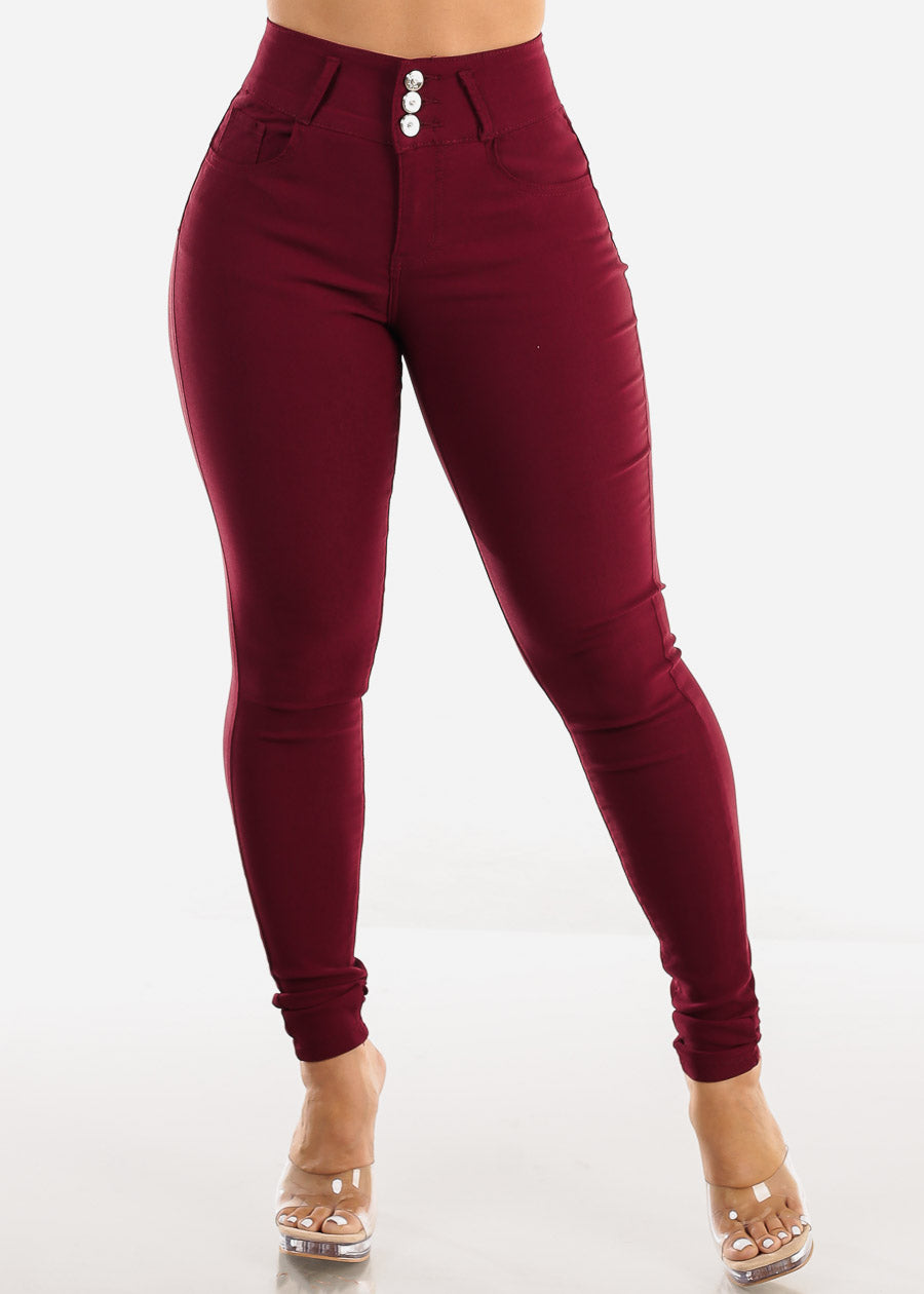 Hyper Stretch Butt Lifting Skinny Pants Burgundy