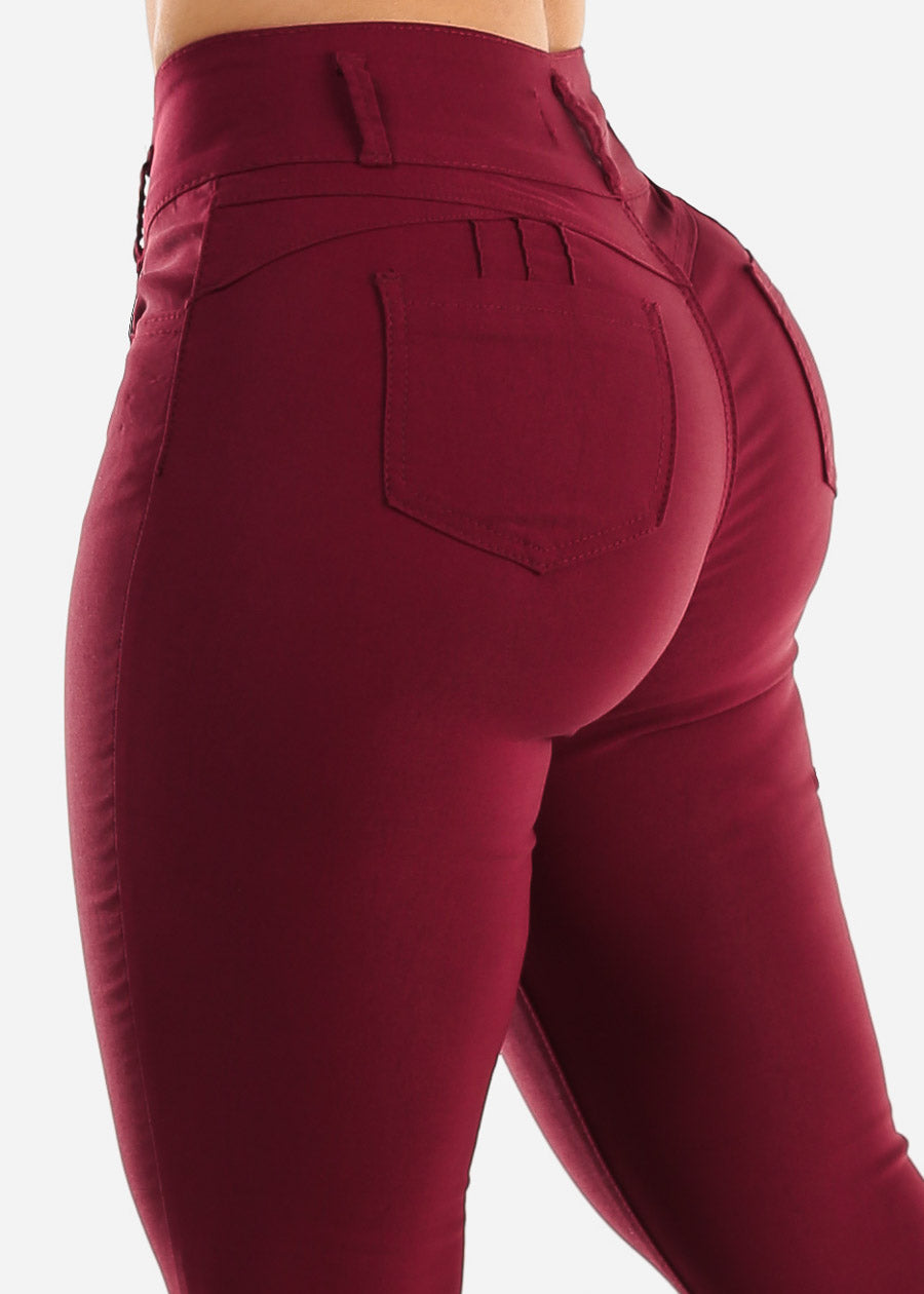 Hyper Stretch Butt Lifting Skinny Pants Burgundy