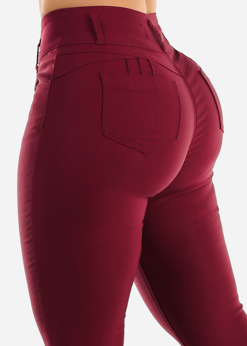 Hyper Stretch Butt Lifting Skinny Pants Burgundy