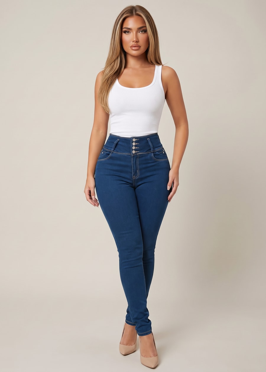 MX JEANS Butt Lift Super High Waist Stretch Skinny Jeans Indigo, view 3 of 14