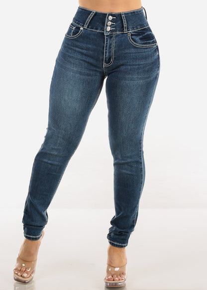 Butt Lift High Waist Skinny Jeans w Back Pocket Design
