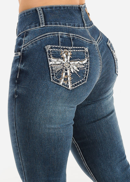 Butt Lift High Waist Skinny Jeans w Back Pocket Design