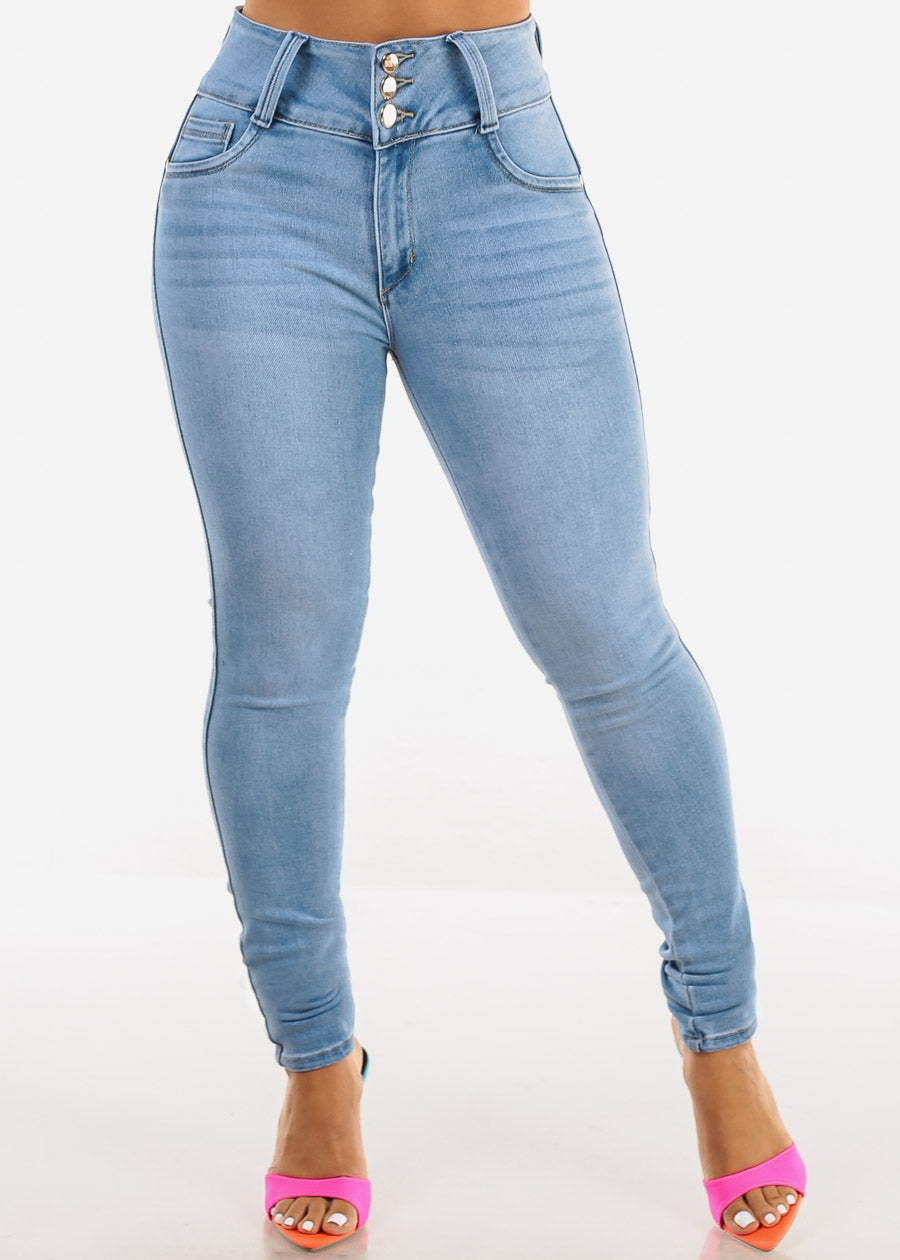 Super High Waist Butt Lifting Skinny Jeans Light Blue