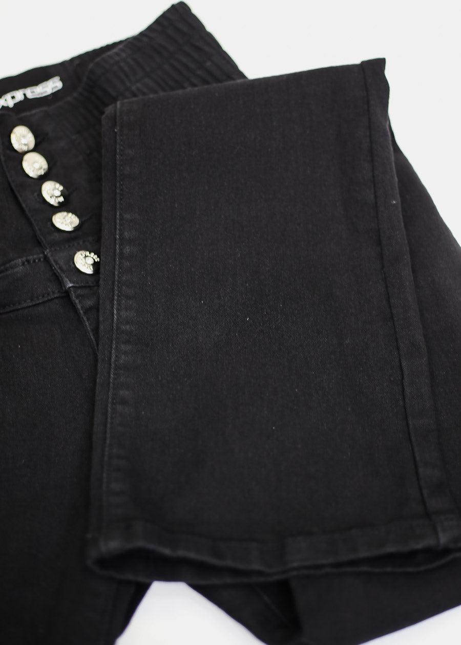 MX JEANS Butt Lift 5 Button Spandex Waist Bootcut Jeans Black