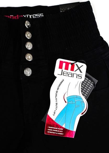 MX JEANS Butt Lift 5 Button Spandex Waist Bootcut Jeans Black