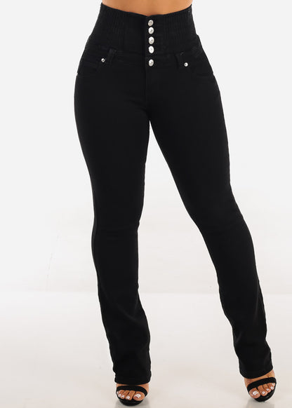 MX JEANS 5 Button Spandex Waist Bootcut Jeans Black