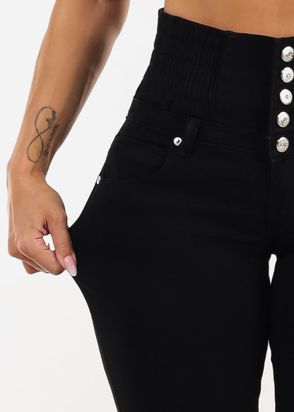 MX JEANS 5 Button Spandex Waist Bootcut Jeans Black