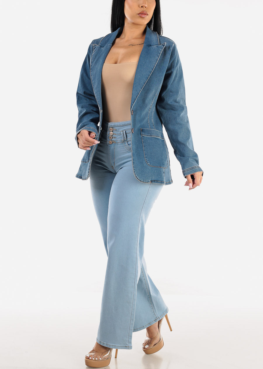 Butt Lifting Straight Wide Leg Jeans Light Blue