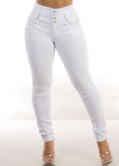 MX JEANS Embroidered Back Butt Lift White Stretch Skinny Jeans