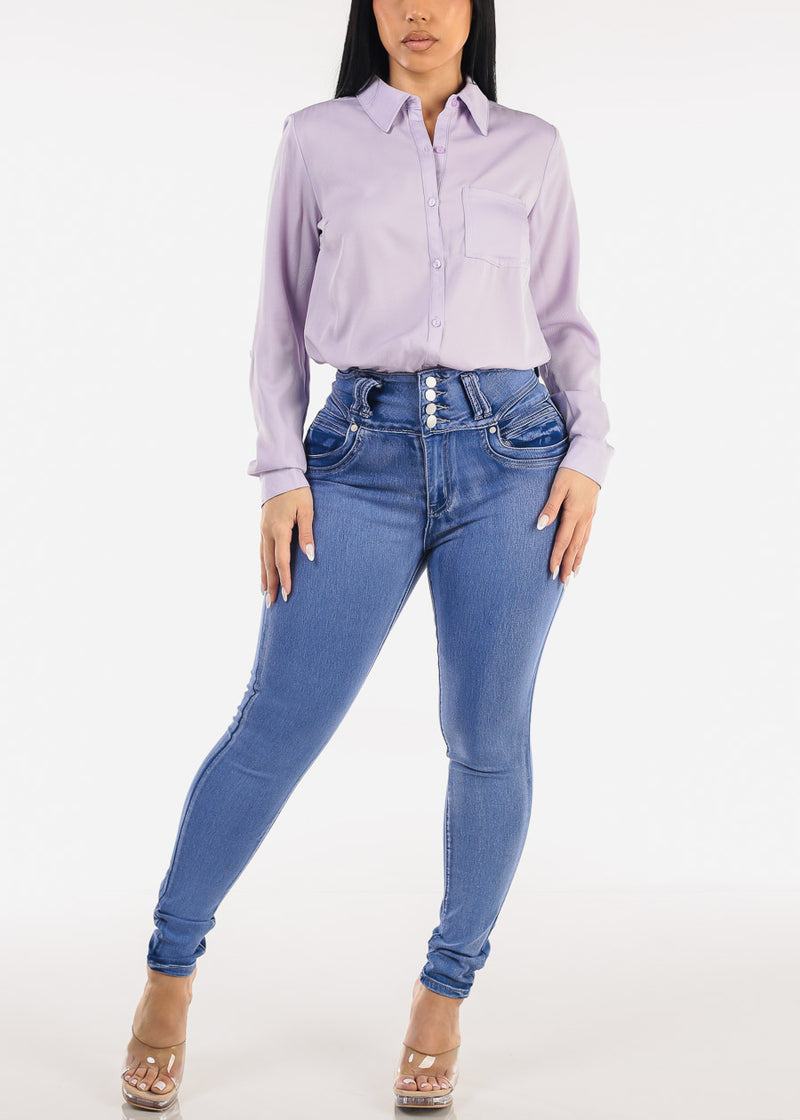 Butt Lift Super High Waist Stretch Skinny Jeans Light Sand Wash