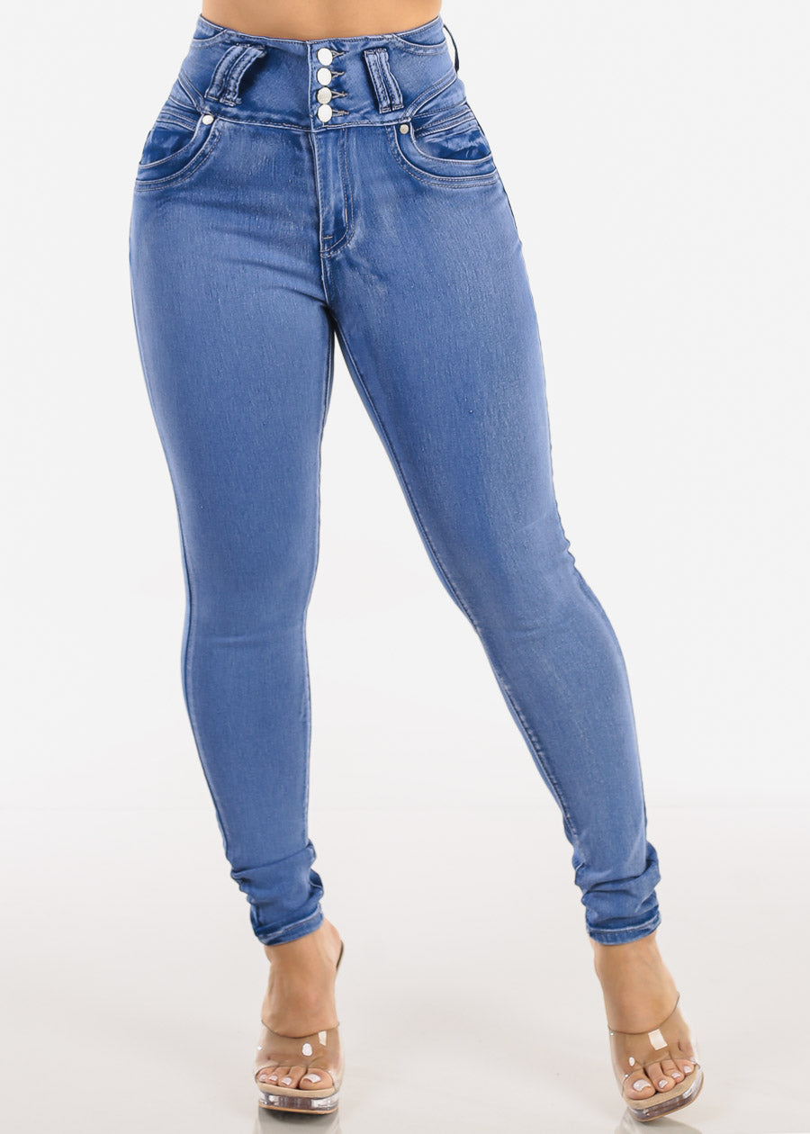 Butt Lift Super High Waist Stretch Skinny Jeans Light Sand Wash