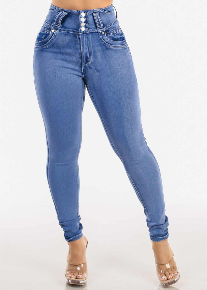 Butt Lift Super High Waist Stretch Skinny Jeans Light Sand Wash