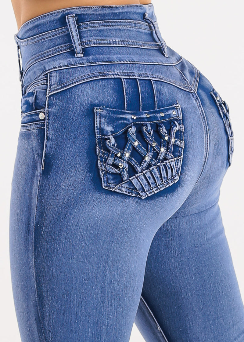 Butt Lift Super High Waist Stretch Skinny Jeans Light Sand Wash