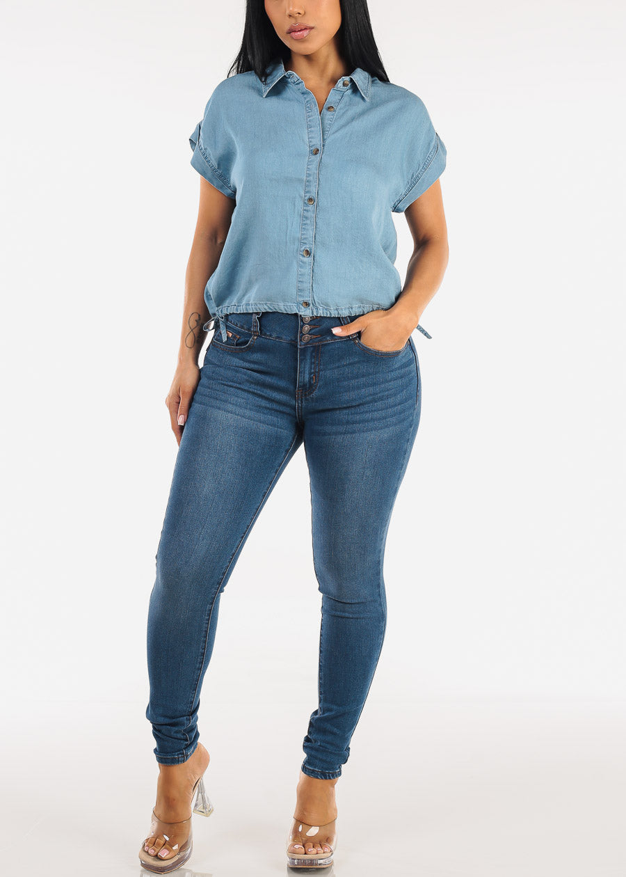 Levantacola Mid Rise Stretch Skinny Jeans Med Wash