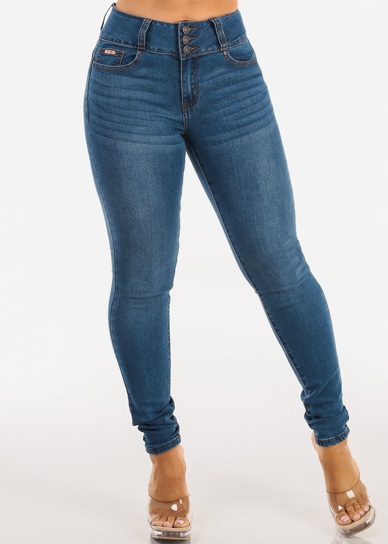 Levantacola Mid Rise Stretch Skinny Jeans Med Wash