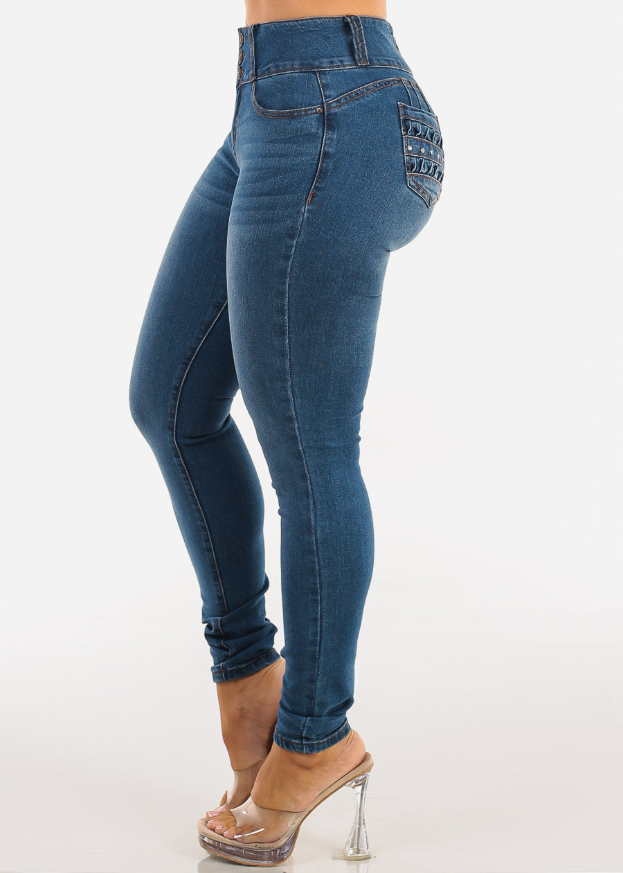 Levantacola Mid Rise Stretch Skinny Jeans Med Wash