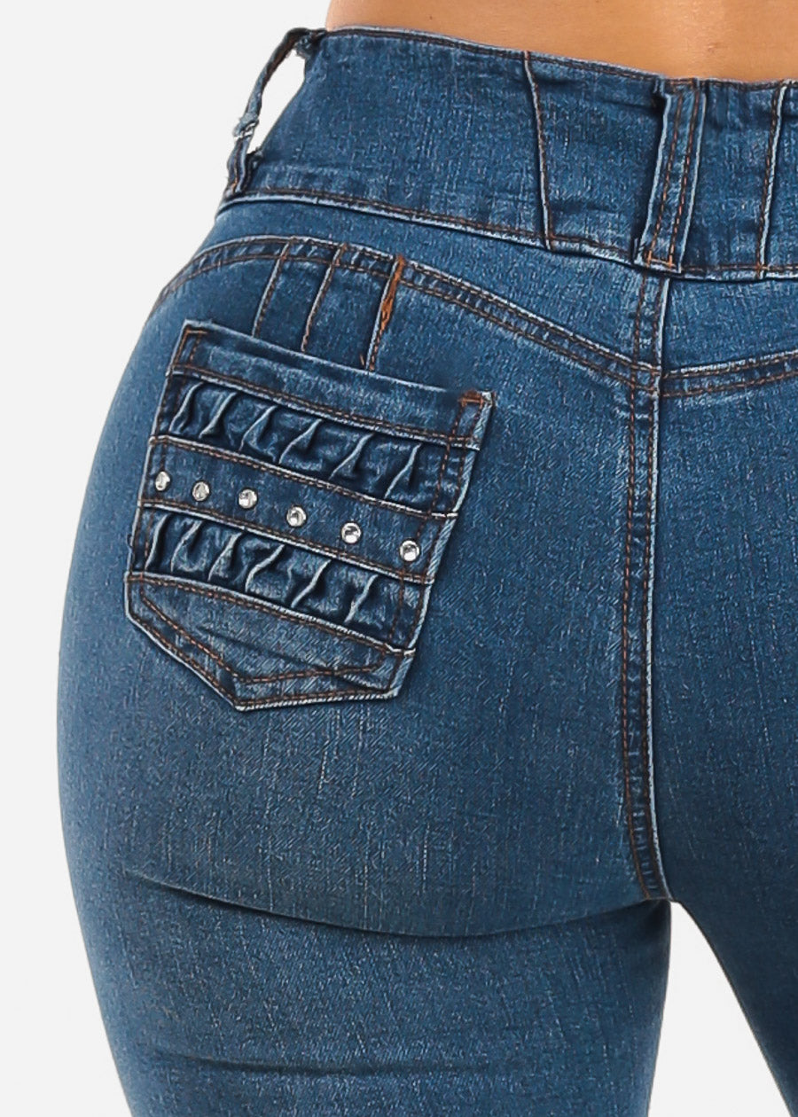 Levantacola Mid Rise Stretch Skinny Jeans Med Wash
