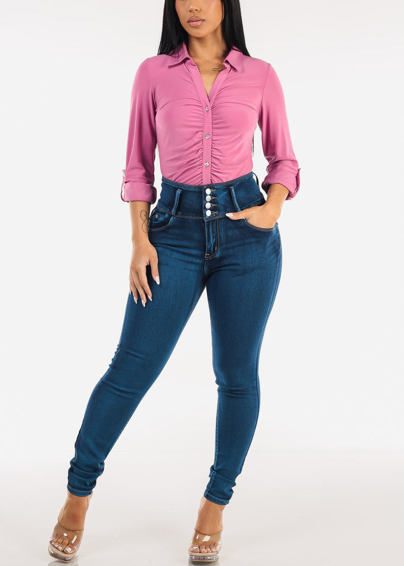 Butt Lift Super High Waist Stretch Skinny Jeans Med Sand Wash