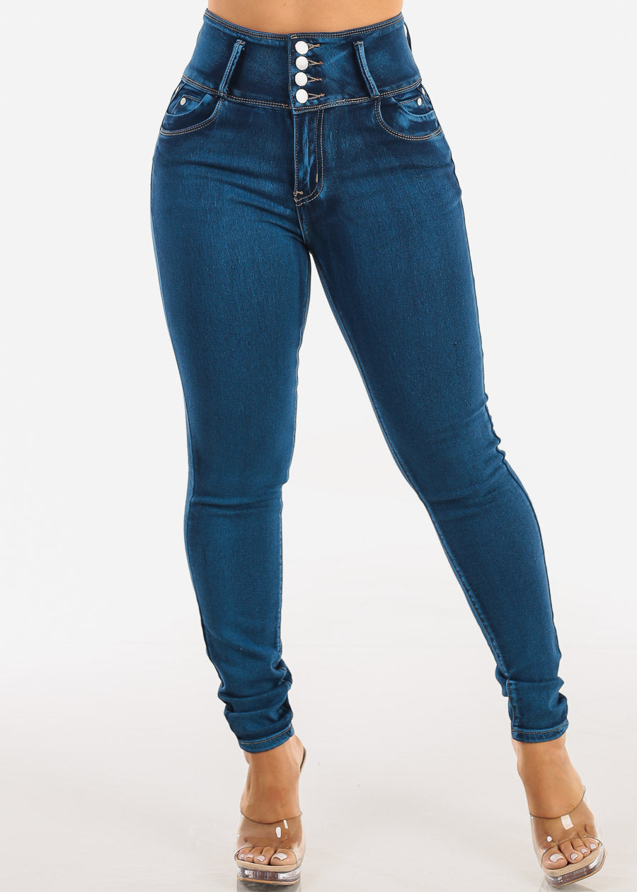 Butt Lift Super High Waist Stretch Skinny Jeans Med Sand Wash