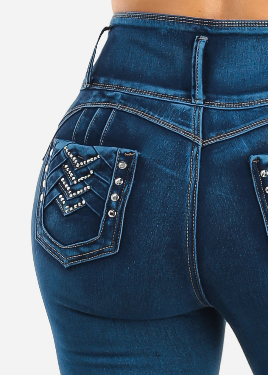 Butt Lift Super High Waist Stretch Skinny Jeans Med Sand Wash