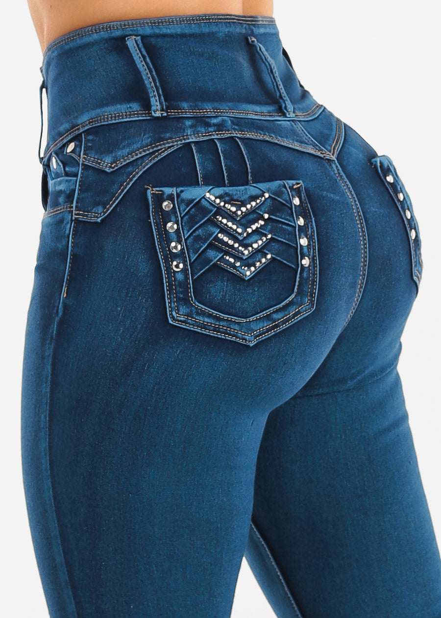 Butt Lift Super High Waist Stretch Skinny Jeans Med Sand Wash