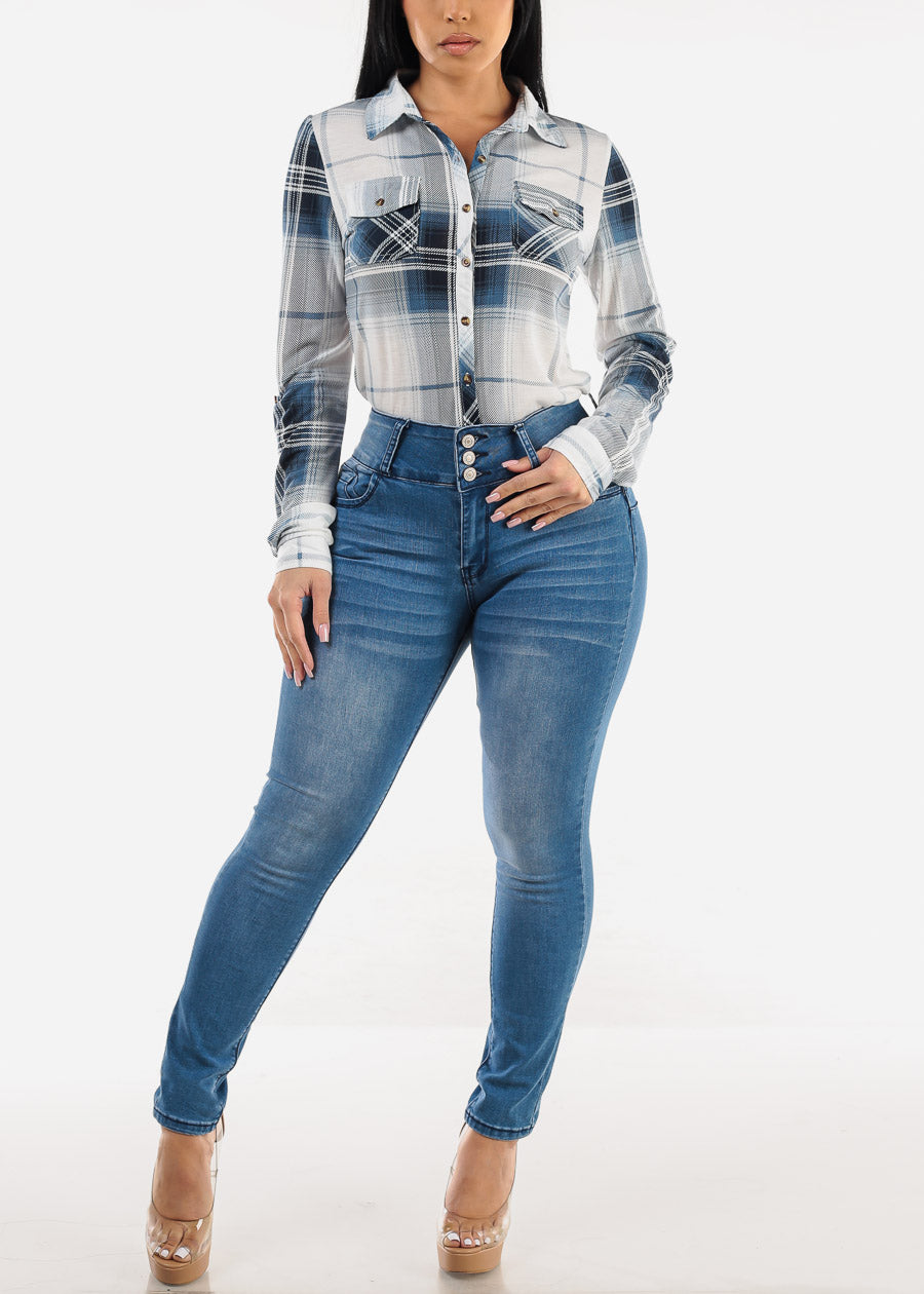 Butt Lift High Waist Skinny Jeans Blue Wash