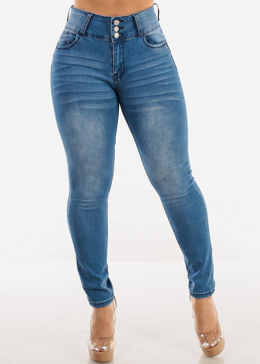 Butt Lift High Waist Skinny Jeans Blue Wash