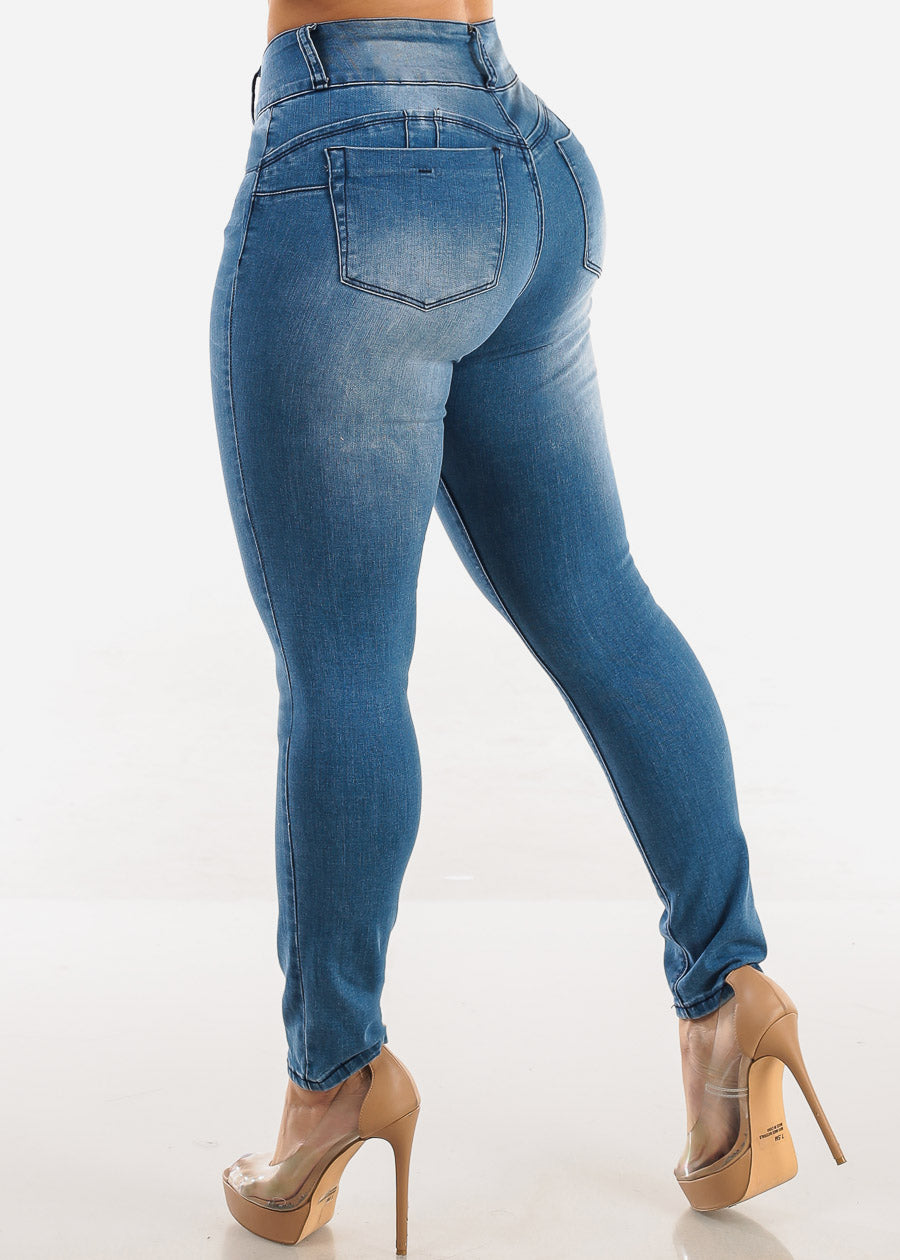 Butt Lift High Waist Skinny Jeans Blue Wash