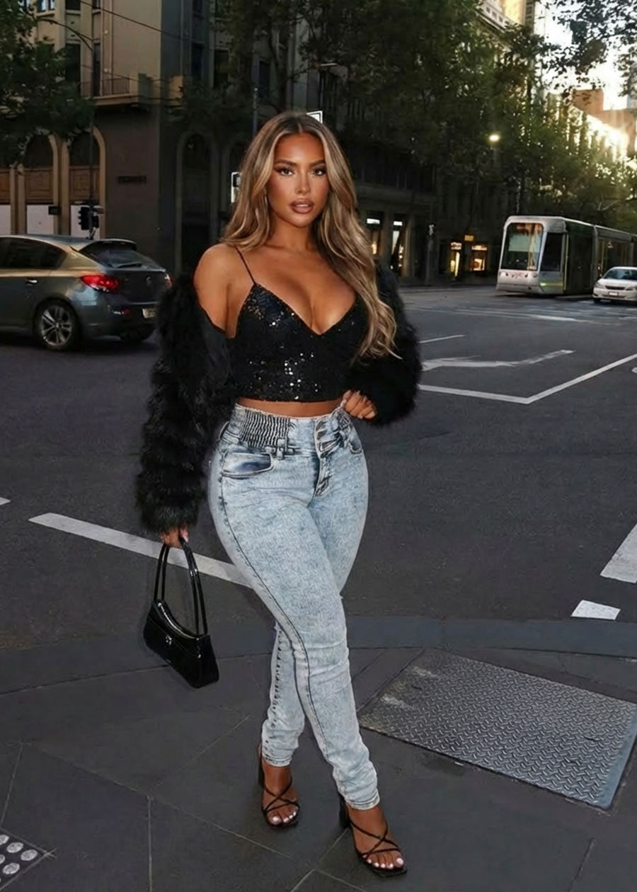 MX JEANS Spandex Waist Butt Lift Acid Wash Skinny Jeans