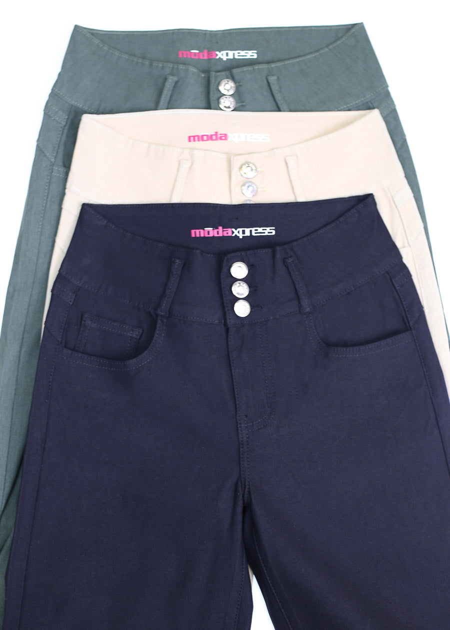 MX JEANS Butt Lift Hyper Stretch Straight Wide Leg Pants Olive