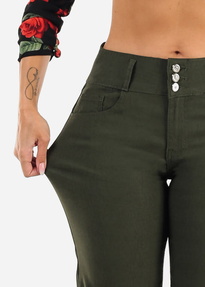 MX JEANS Butt Lift Hyper Stretch Straight Wide Leg Pants Olive