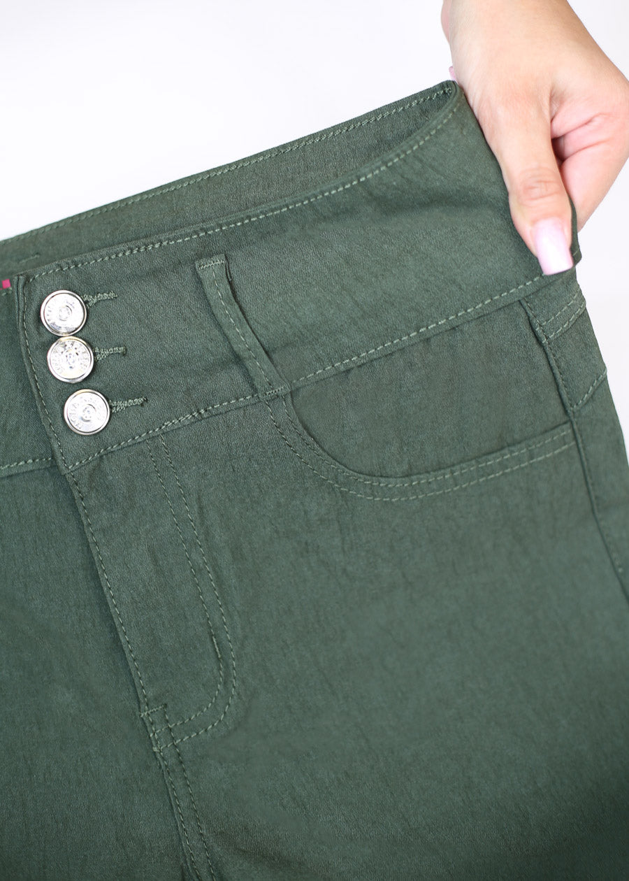 MX JEANS Butt Lift Hyper Stretch Straight Wide Leg Pants Olive