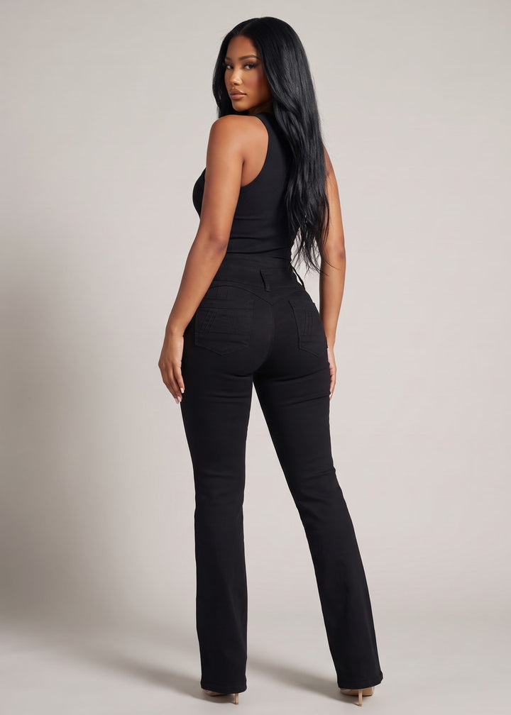 MX JEANS Butt Lifting Mid Rise Black Bootcut Jeans