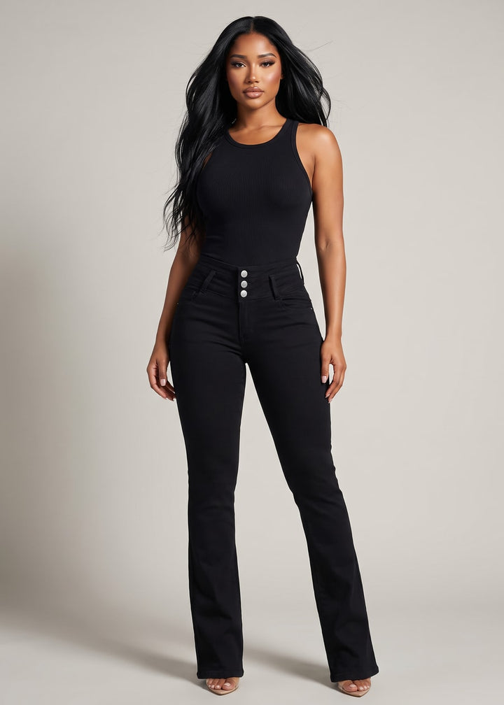 MX JEANS Butt Lifting Mid Rise Black Bootcut Jeans