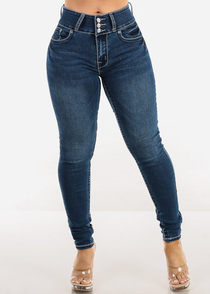 Butt Lift High Waist Dark Skinny Jeans w Back Pocket Design