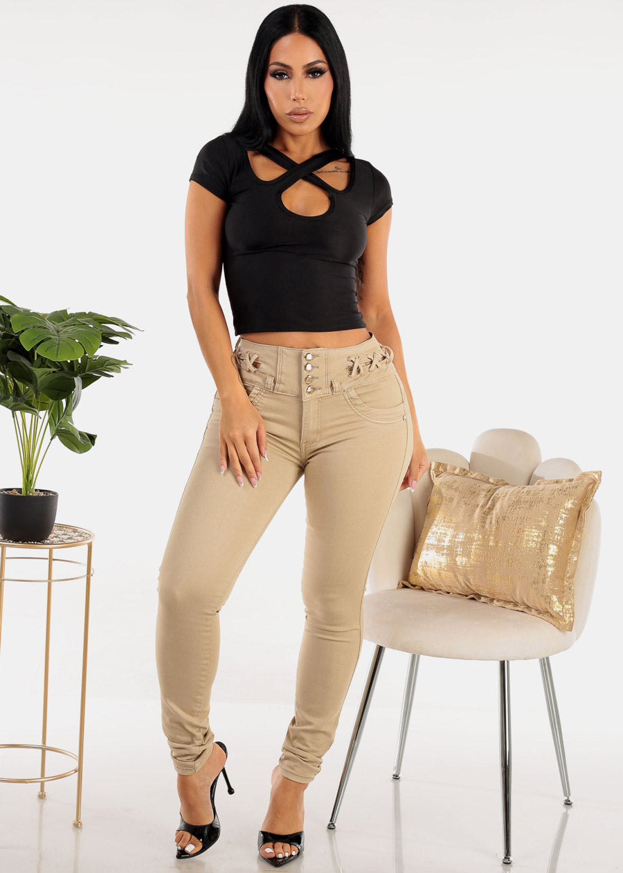 Butt Lift High Waist Khaki Skinny Jeans